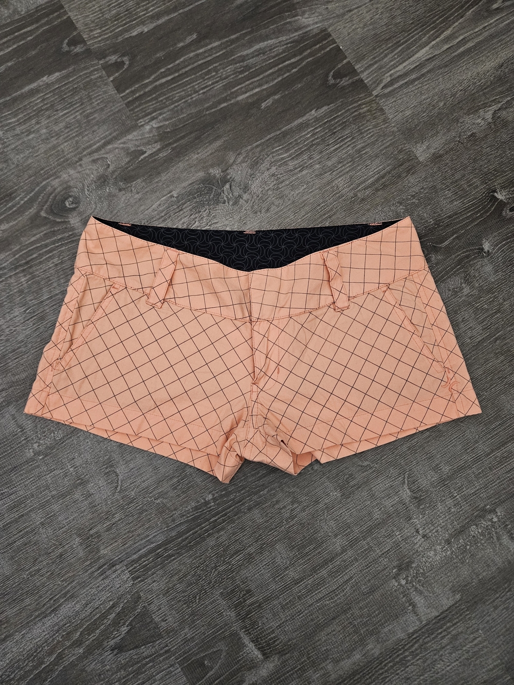 Hurley Orange Check Low Rise Micro Booty Shorts Y2K Surf Chino Size 5